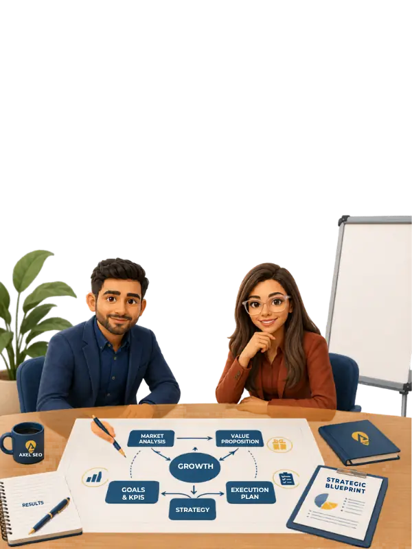 Rachel and Daniel, founders of Axel SEO, with a strategic growth blueprint